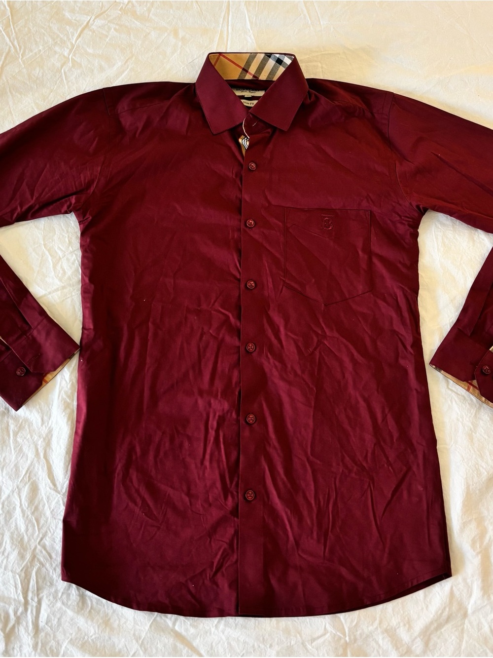 Burberry Men's Button-Up Dress Shirt in Deep Burgundy